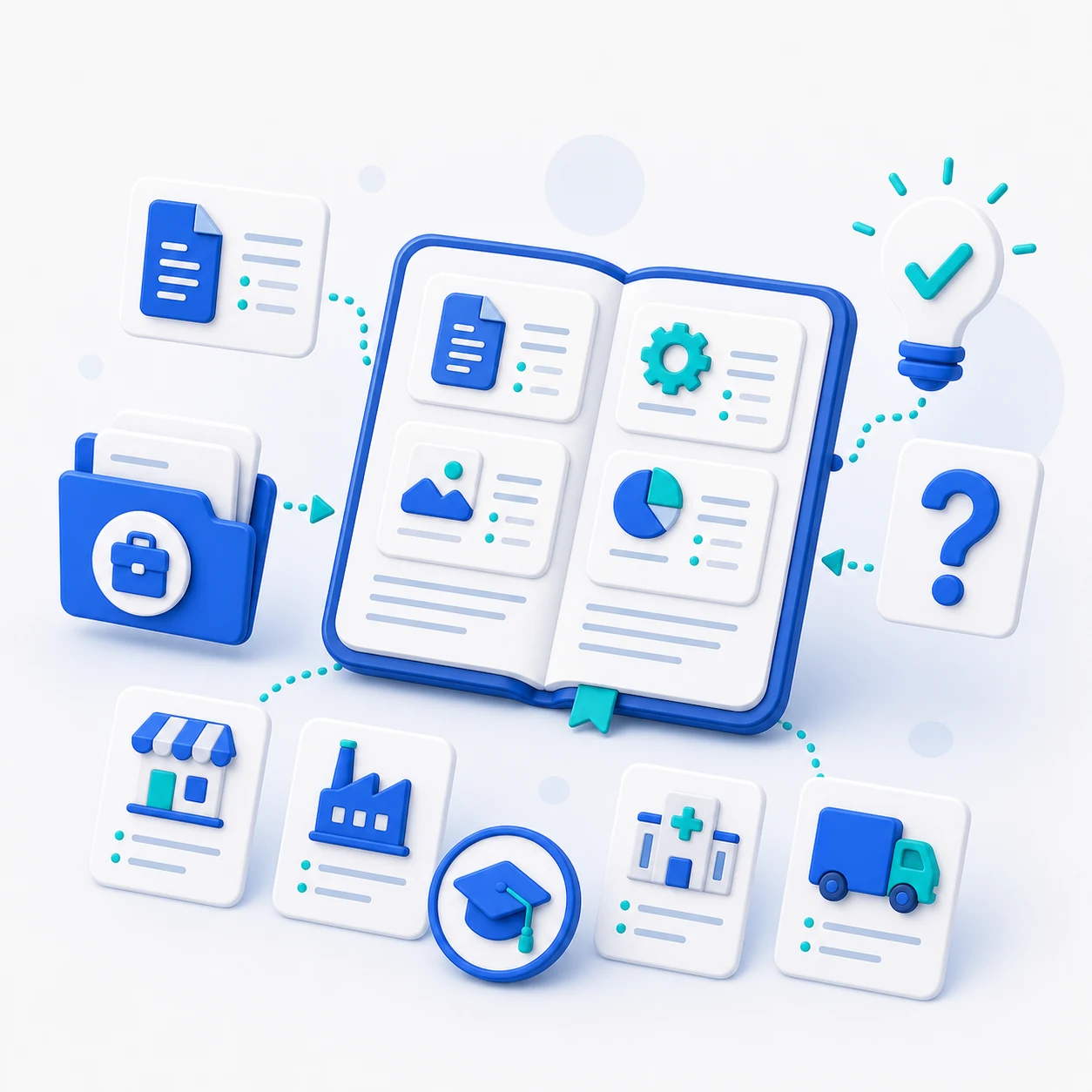 Centro visual de recursos con casos por sector y ejemplos prácticos de automatización para pymes