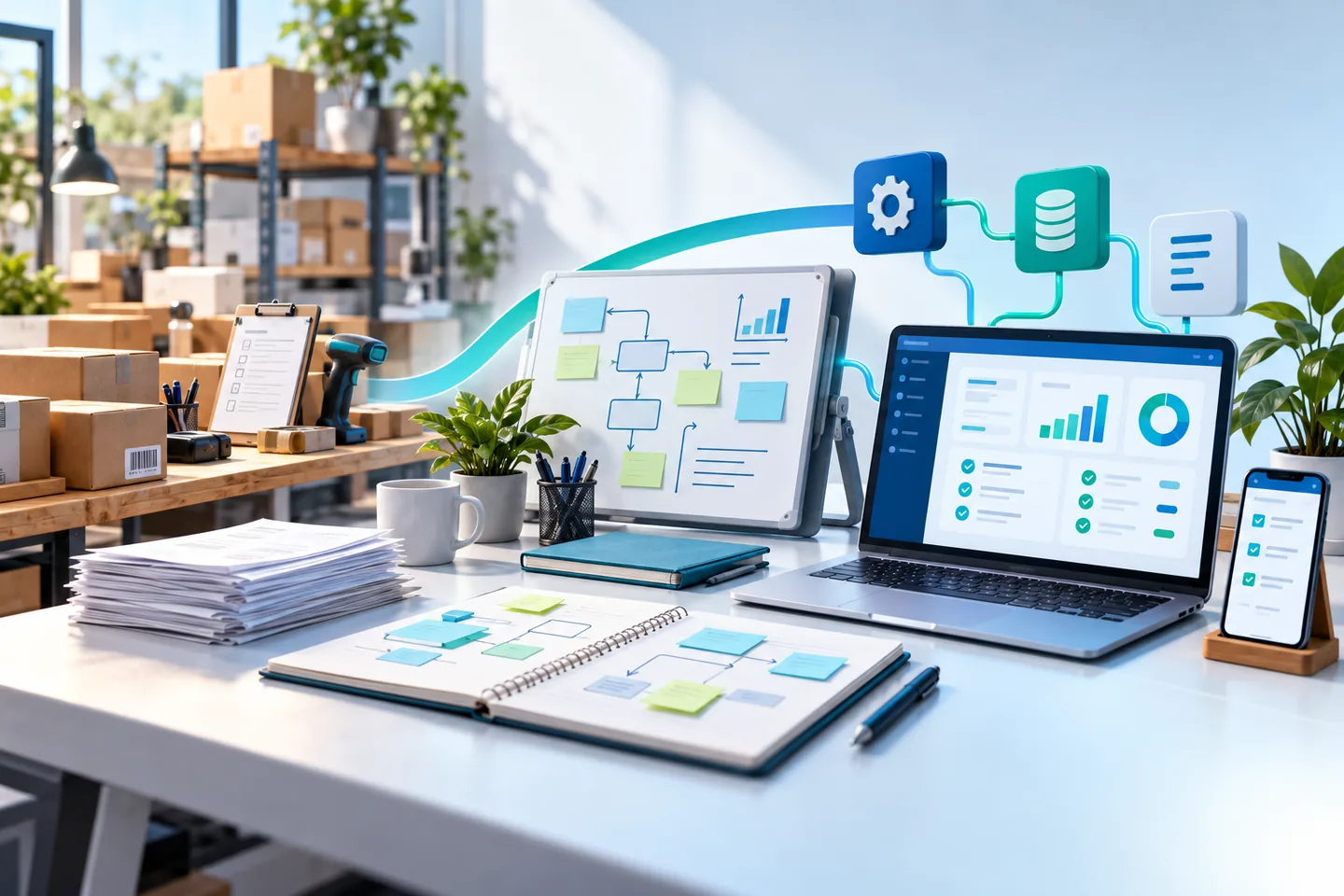 Operativa de una pequeña empresa conectada con análisis de procesos y una solución digital útil